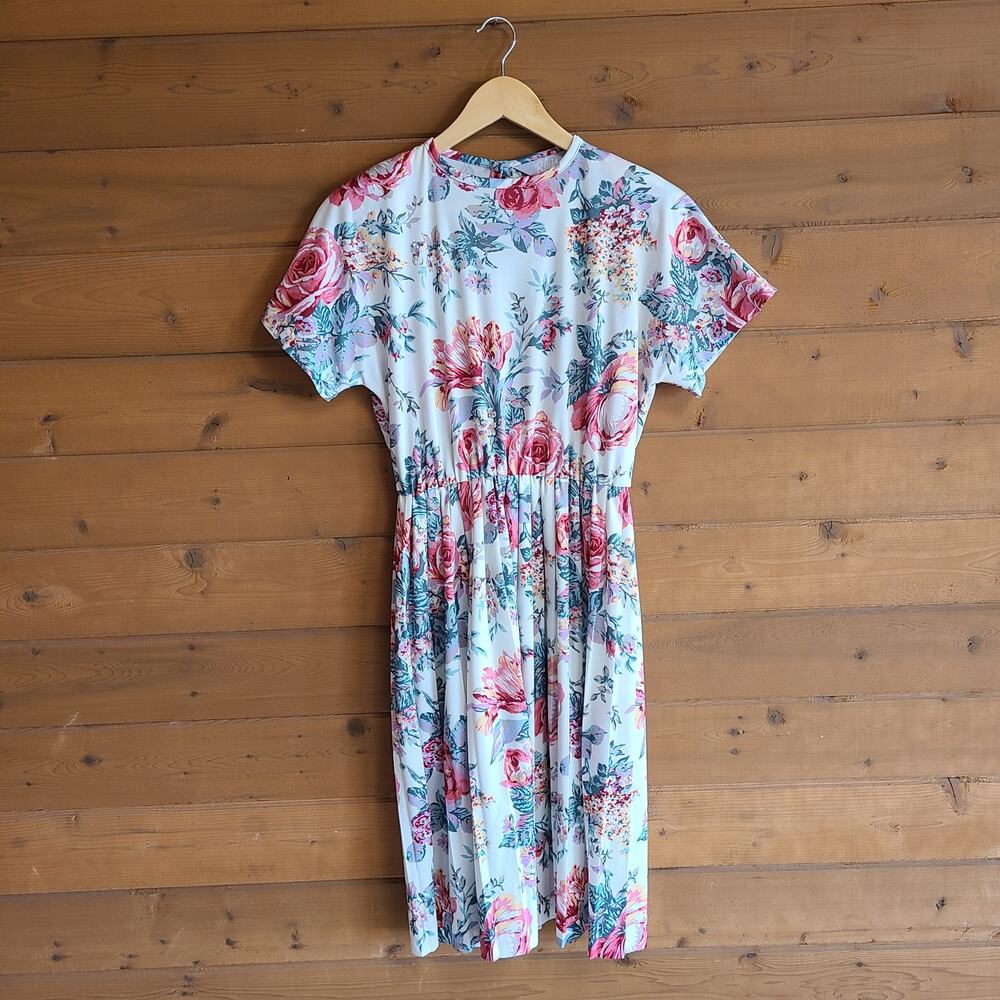 Vintage Blair Dress Tea Garden Floral Rose Midi Summer Boho Cottagecore M/L